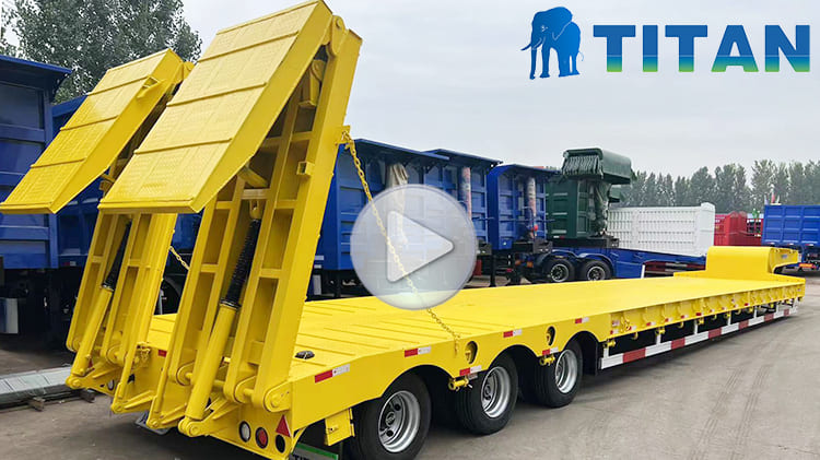 100 Ton Tri Axle Hydraulic Low Bed Trailer with Folding Ladders for Sale Prcie 