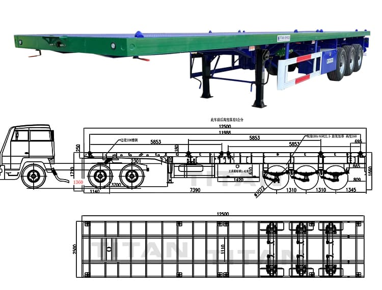 Tri Axle 40 Ft Flatbed Container Carrier Trailer for Sale 