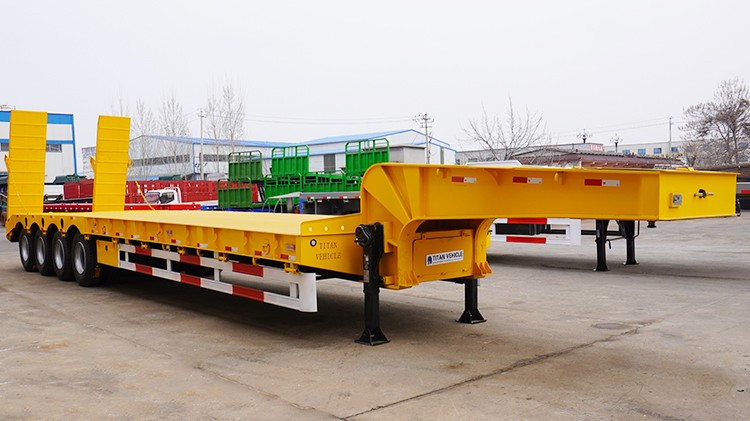 100 Ton 4 Axle Semi Low Bed Trailer for Sale with Hydraulic Ramp