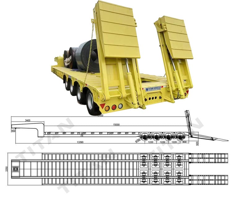 4 Line 8 Axle 130 Ton Truck Lowbed Semi Trailer for Sale Price