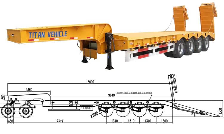 40Ft 4 Axle Lowbed Ramps Trailer for Sale Price 