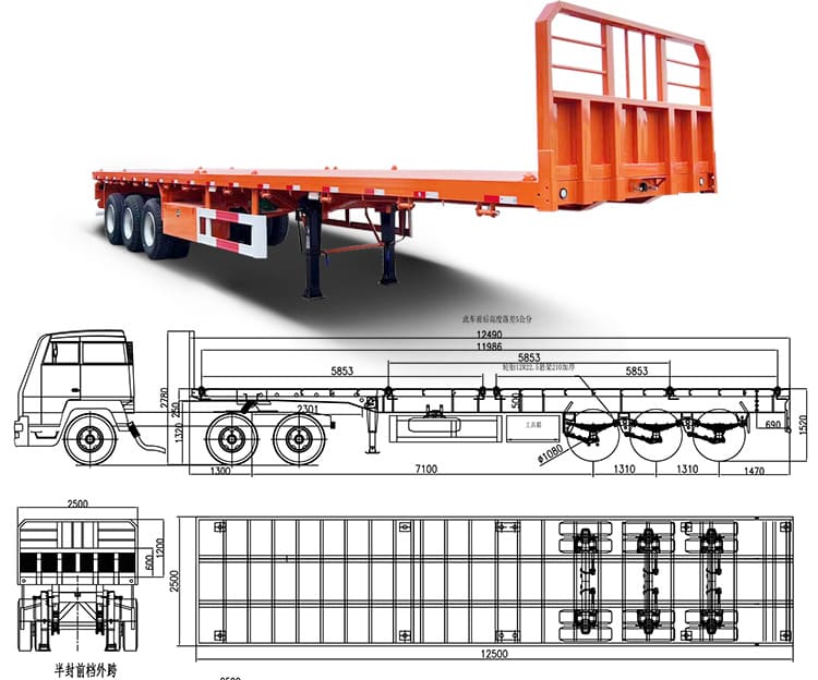 Tri Axle 40Ft Flat Body Trailer with Headboard for Sale Price