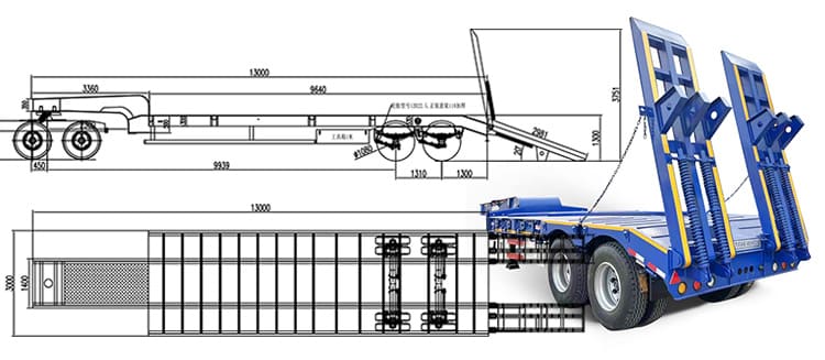 2 Axle Low Bed Semi Trailer Price | 60 Ton Low Bed Container Trailer for Sale