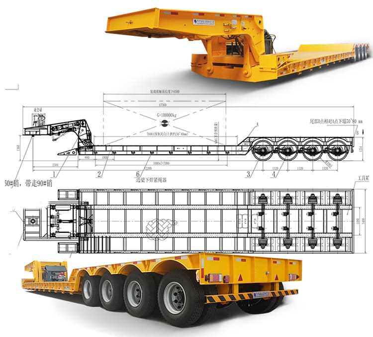 Front Loading Low Loader Trailer | 80 Ton Detachable Neck Lowboy Trailer for Sale