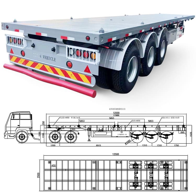 40 Feet Tri Axle Flatbed Trailer for Shipping Container for Sale in Zambia