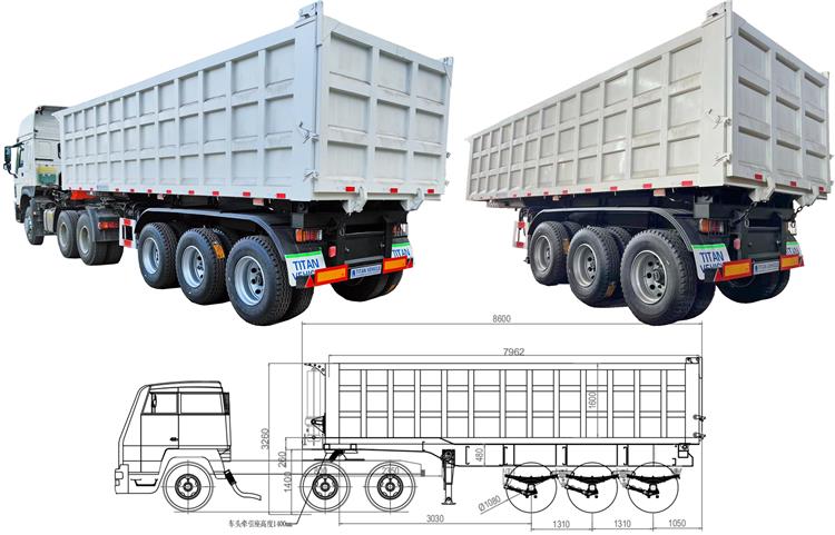 Triple Axles 60 Tonne Semi End Dump Trailer Capacity for Sale Dominican