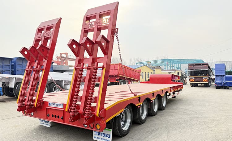 4 Axle 100 Ton Low Bed Semi Trailer Truck Price with Ramp for Sale in Tanzania