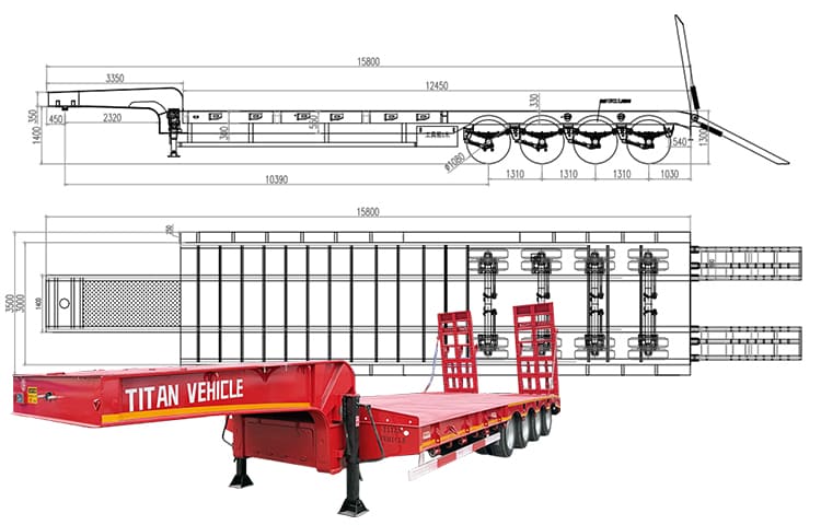 4 Axle 100 Ton Low Bed Semi Trailer Truck Price with Ramp for Sale in Tanzania