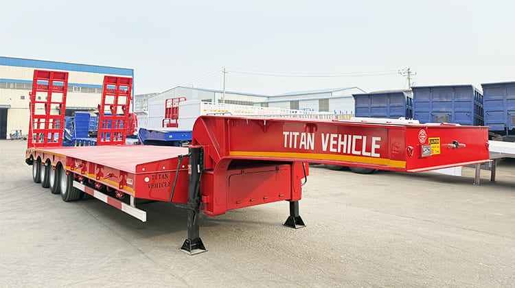 4 Axle 100 Ton Low Bed Semi Trailer Truck Price with Ramp for Sale in Tanzania