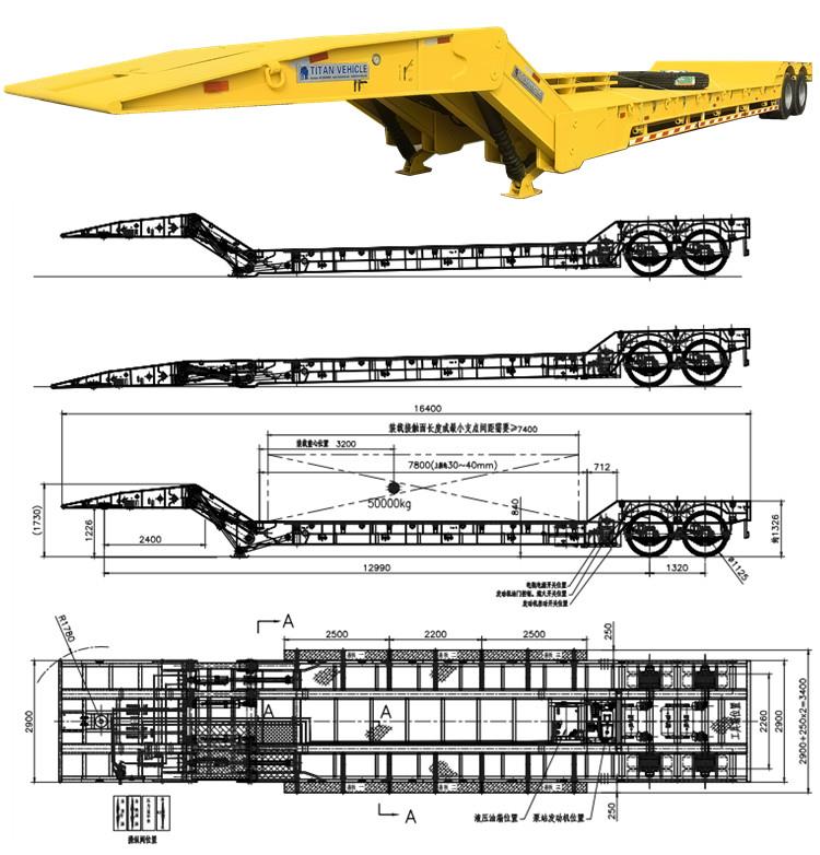 60 Ton 2 Axle Folding Neck Lowboy Trailer for Sale in Chile