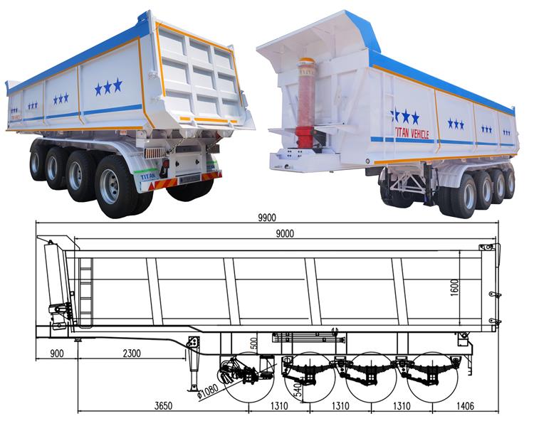 4 Axle 80 Ton Dump Trailer for Sale In Mali