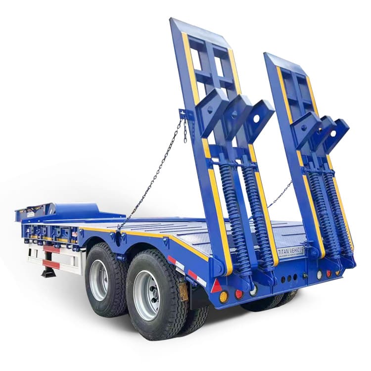 2 Axle Low Bed Semi Trailer Price 60 Ton Low Bed Container Trailer for Sale